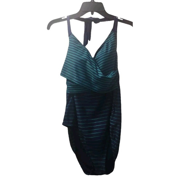 Other - Penbrooke Womens‎ Size L Striped One Piece Swimwear Dark Blue